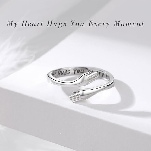 Sterling Silver Hug Ring Adjustable Women Girls Gift Love Jewelry - Picture 2 of 9